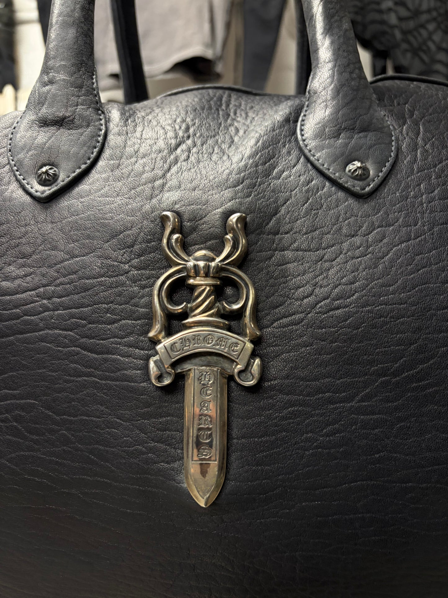 Chrome Hearts ‘Massive Dagger’ 925 Silver / Black Leather Duffle Bag