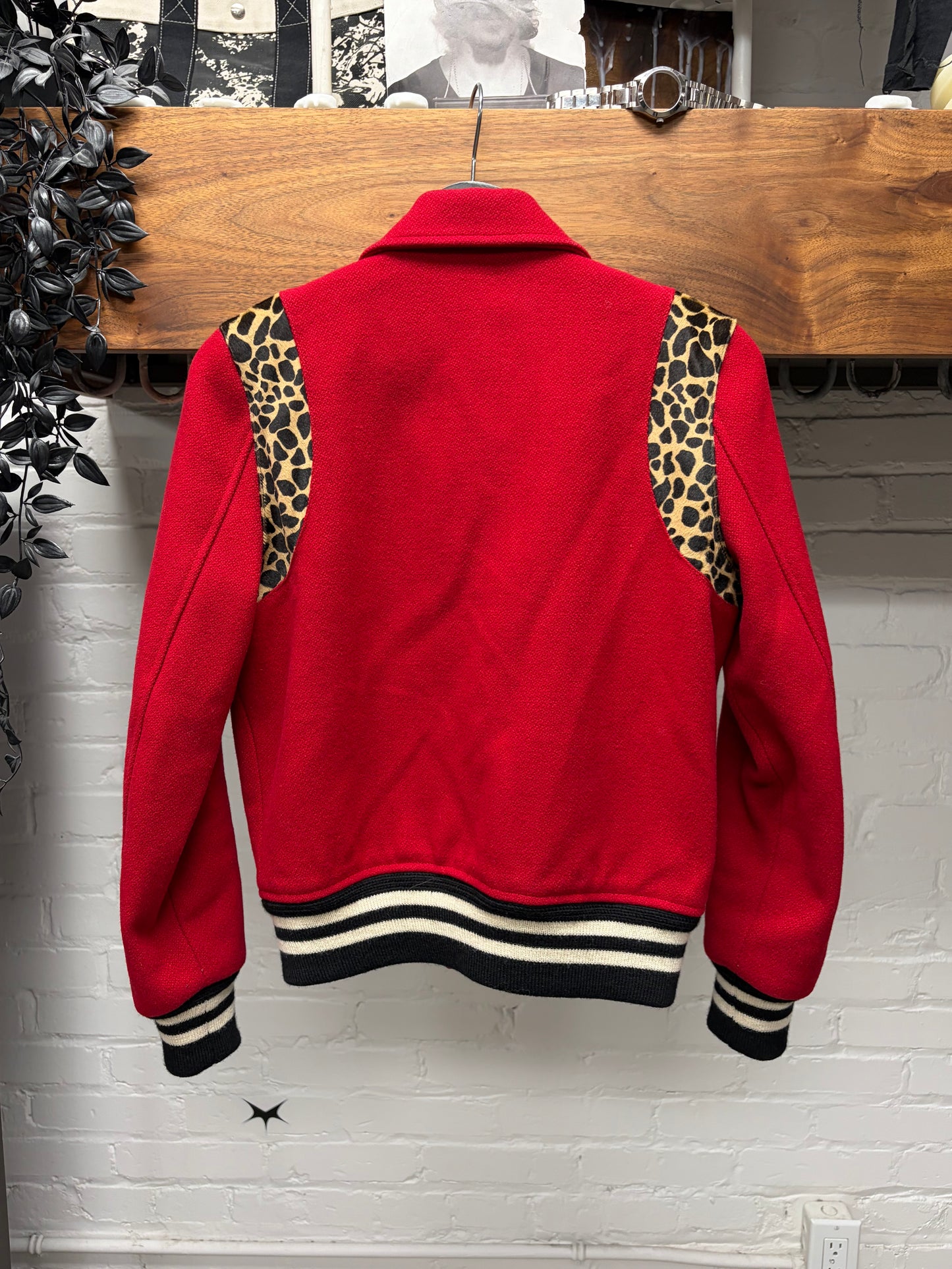 AW2014 Saint Laurent by Hedi Slimane ‘Leopard’ Pony Hair/Red Wool Teddy Jacket