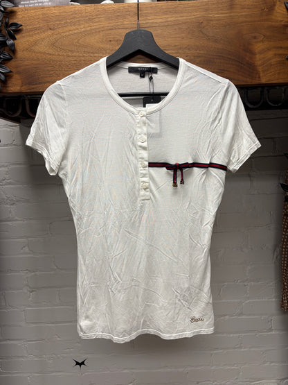 Gucci ‘Stripe Logo’ White Short Sleeve Fitted Henley T-Shirt