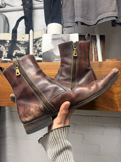 Vintage Dolce & Gabbana Clay Brown Patina ‘Brogue’ Pointed Toe Boots