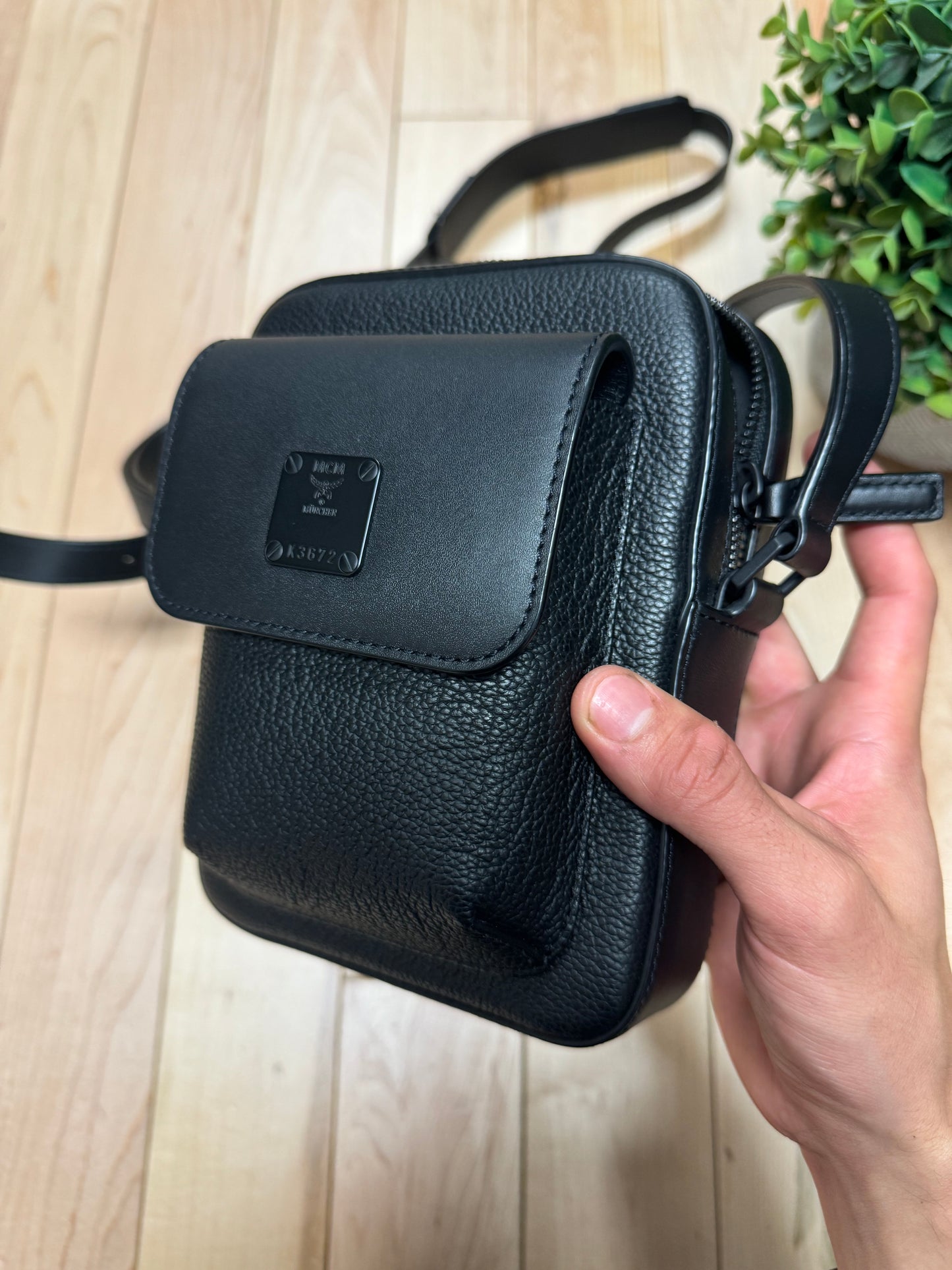 MCM Black Pebbled Leather Crossbody Bag