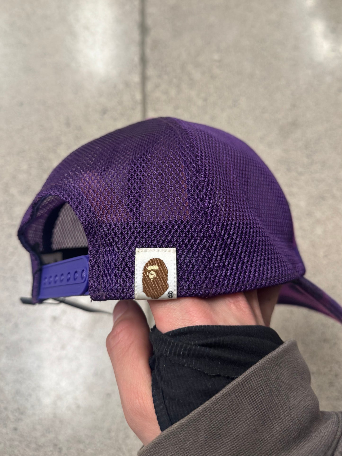 Bape x Stussy Purple Camo SnapBack Trucker Hat