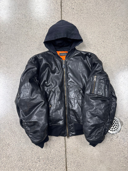 AW2022 Balenciaga ‘Mudshow’ Leather MA-1 Oversized Hooded Bomber Jacket