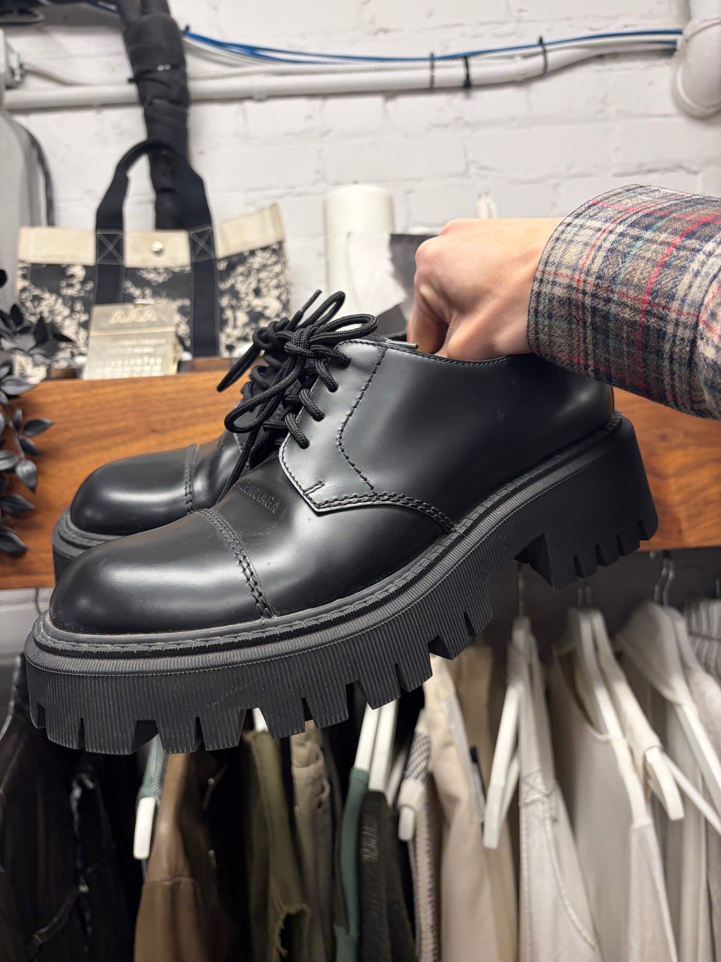 Balenciaga ‘Tractor’ Oversized Black Patent Leather Derbys