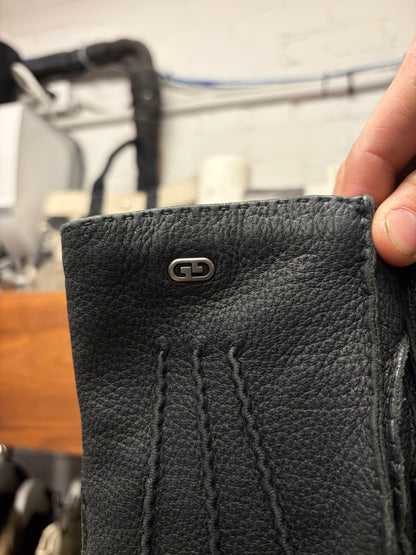 Gucci Black Grained Calfskin Leather Gloves with Wool Liner