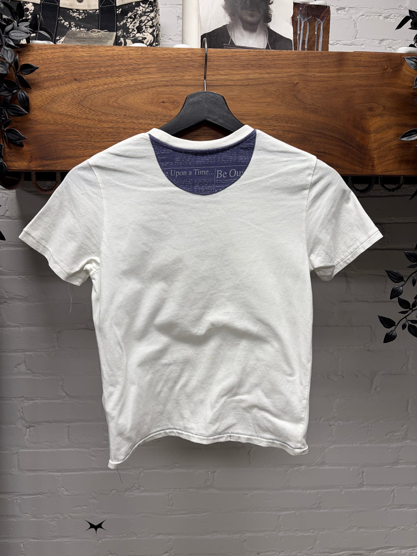 John Galliano ‘Newspaper Print’ Cropped White Short Sleeve Shirt