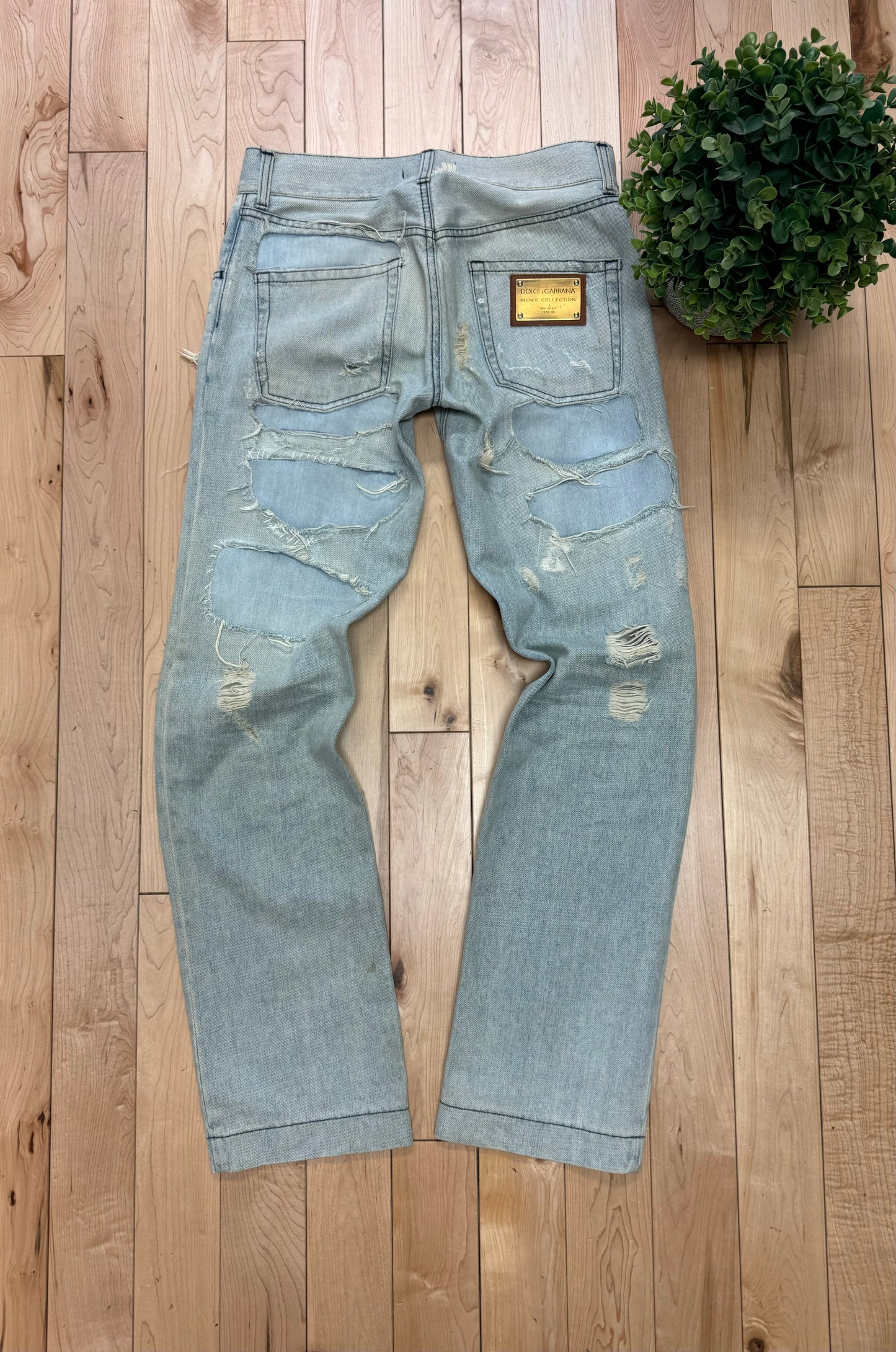 2000s Dolce & Gabbana Light Wash Distressed Boot Cut Denim