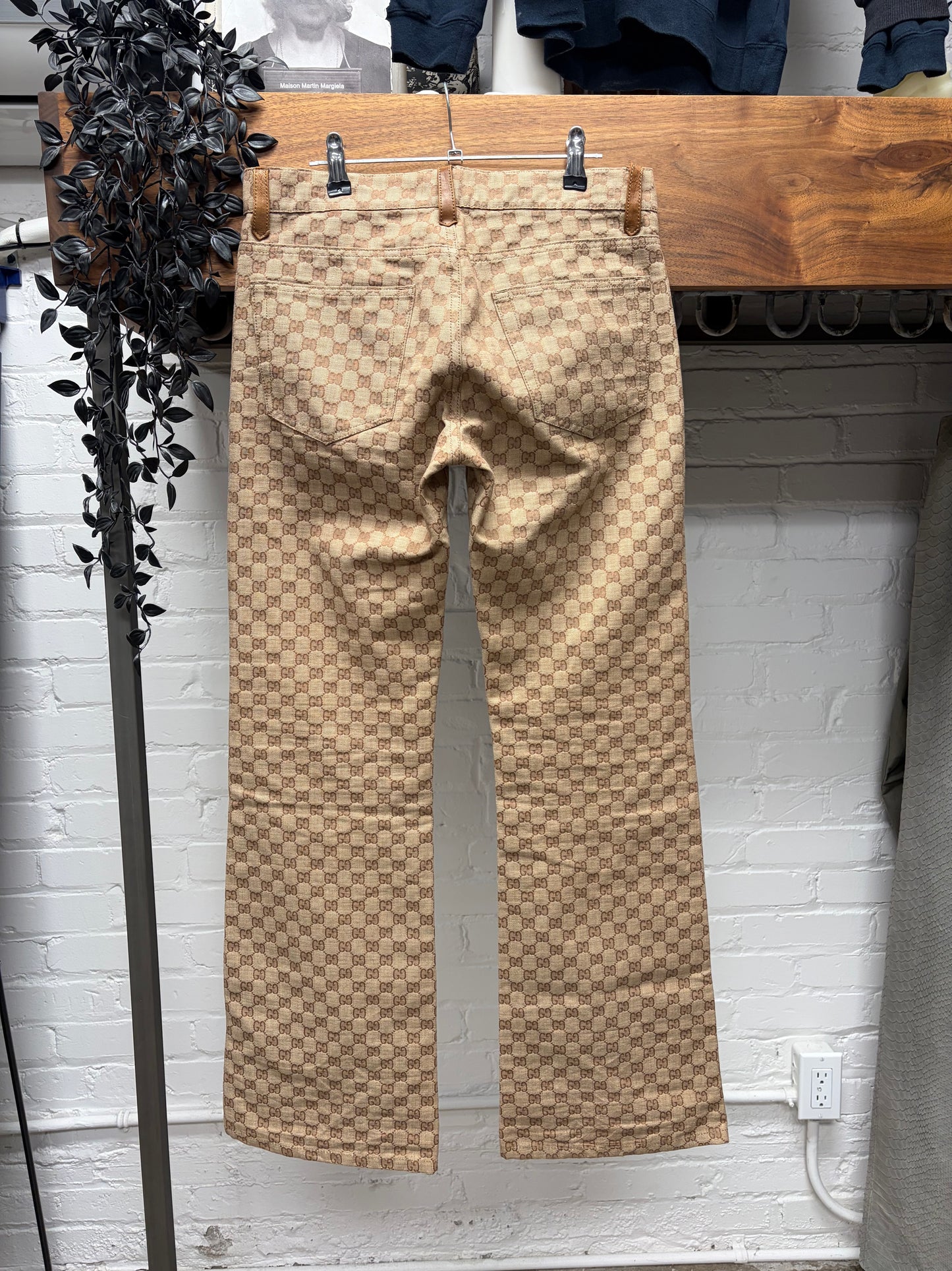 AW1999 Gucci by Tom Ford Brown Canvas Monogram Flared Leg Pants