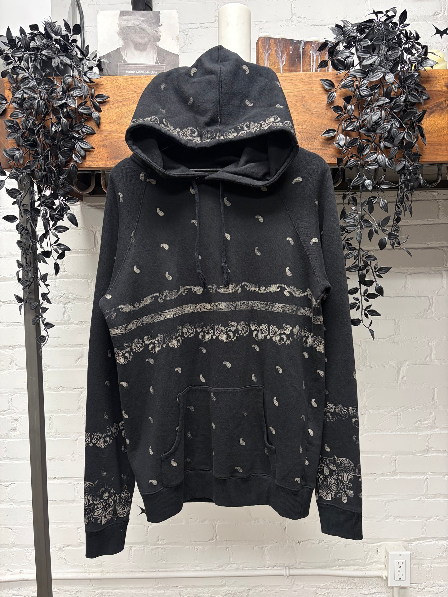 2018 Saint Laurent ‘Paisley’ Bandanna Print Black/White Hoodie