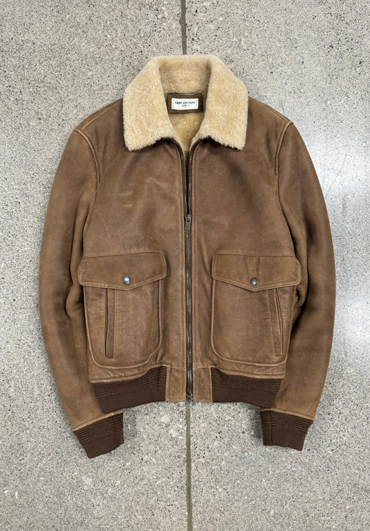 AW2020 Saint Laurent Shearling Lined Suede Bomber Jacket