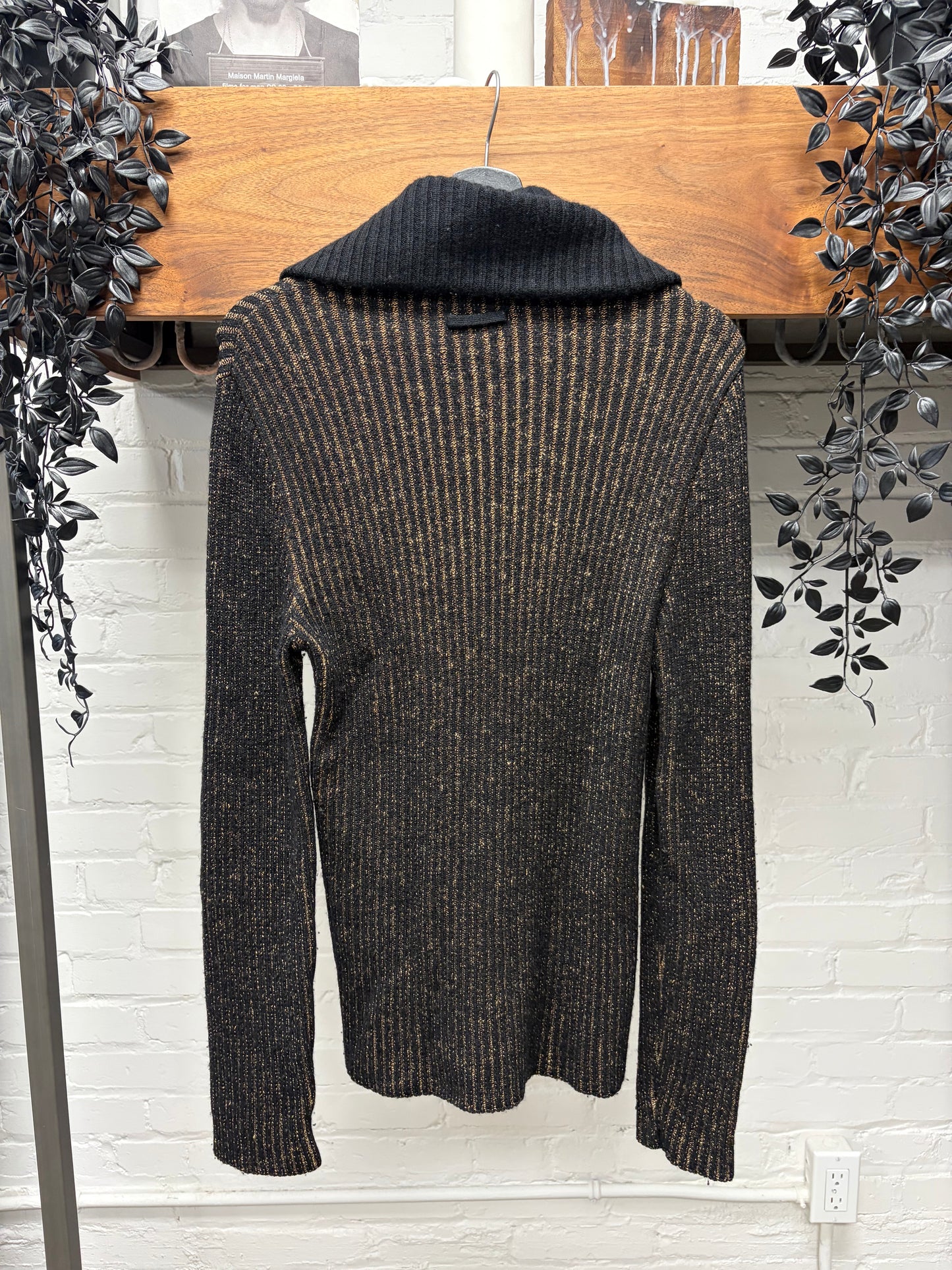 Vintage Jean Paul Gaultier Ribbed Black/Gold Zip-Up Sweater