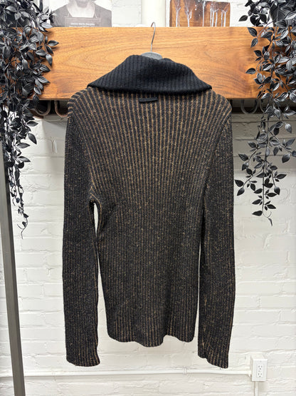 Vintage Jean Paul Gaultier Ribbed Black/Gold Zip-Up Sweater
