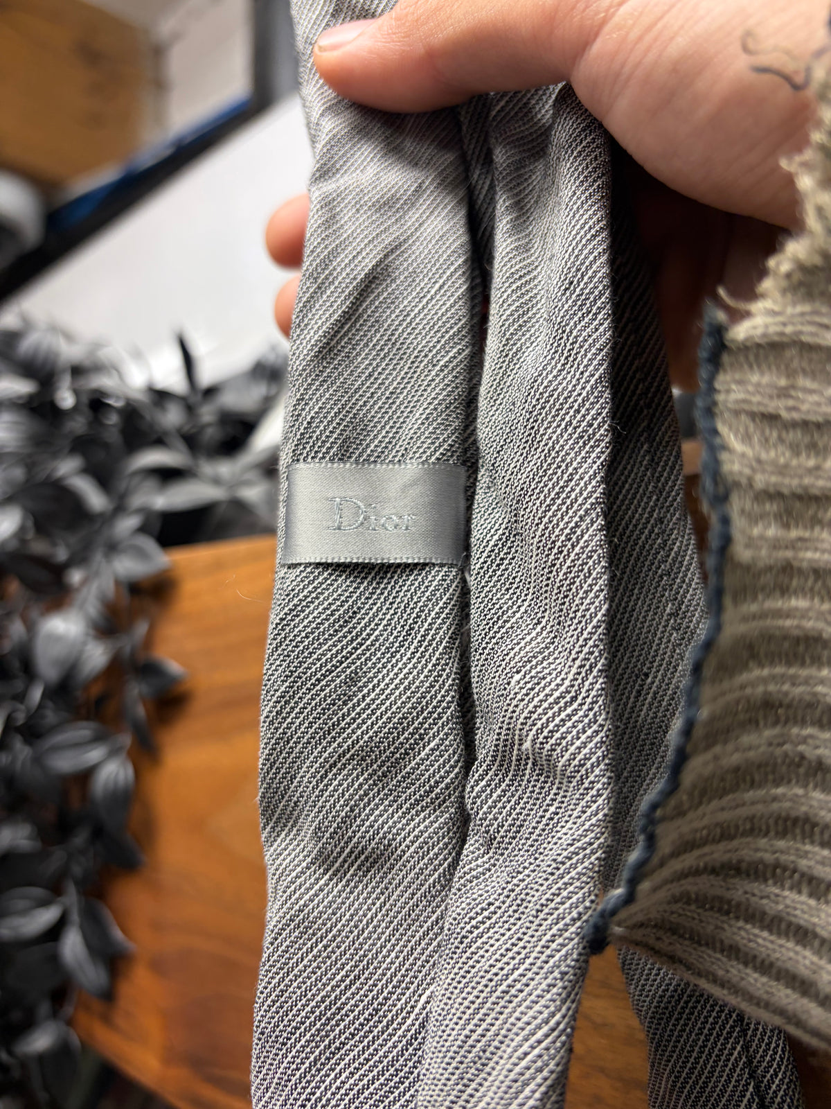 Dior Homme Frayed Cotton Grey/White Ragged Distressed Skinny Tie