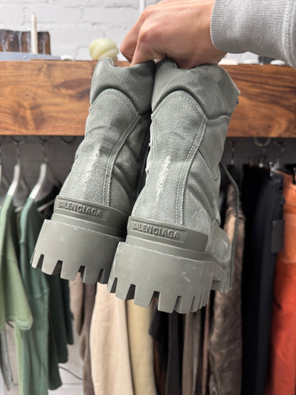 Balenciaga Distressed Canvas Military Green ‘Strike’ Combst Boots