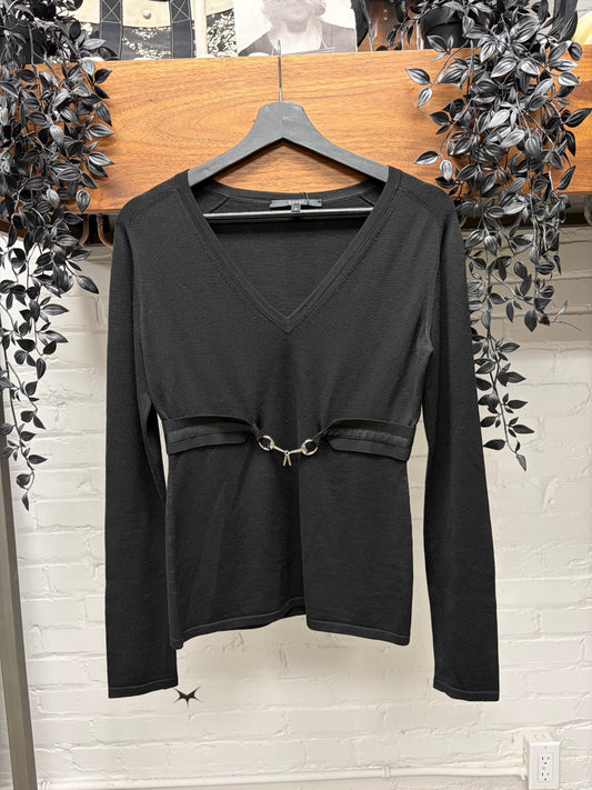 2007 Gucci ‘Horsebit Clasp’ Black Wool V-Neck Sweater