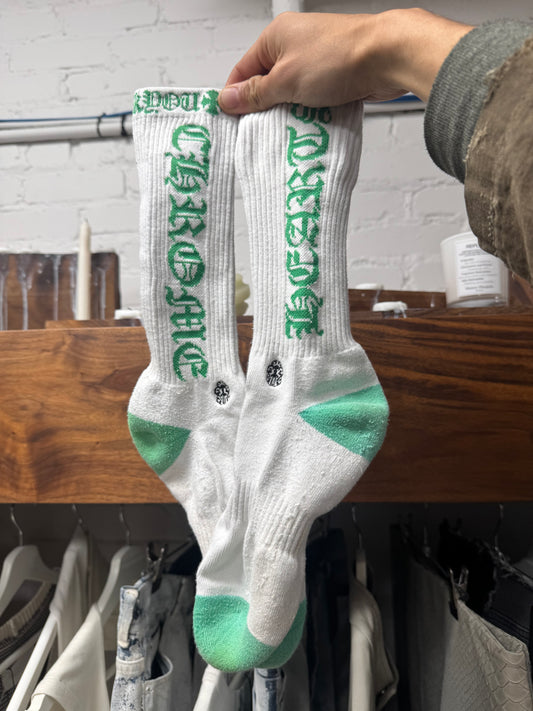 Chrome Hearts ‘Script Logo’ White/Green Ribbed Cotton Socks