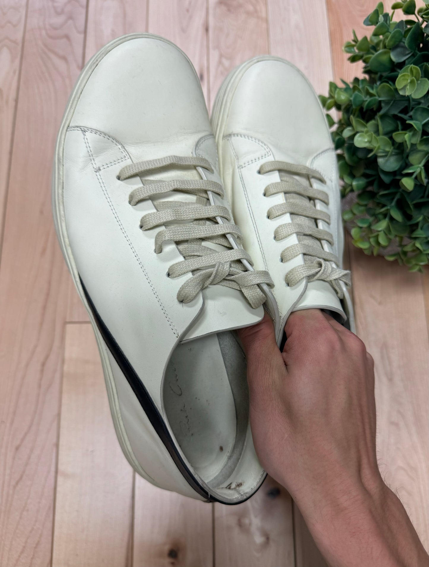 SS2017 Rick Owens ‘Geotrasher’ Cream/Black Low Top Leather Sneakers