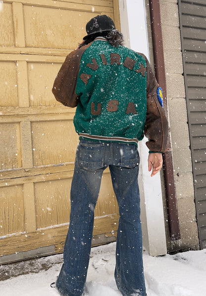 1990’s Avirex ‘USA’ Forest Green Wool/Brown Leather Bomber Jacket