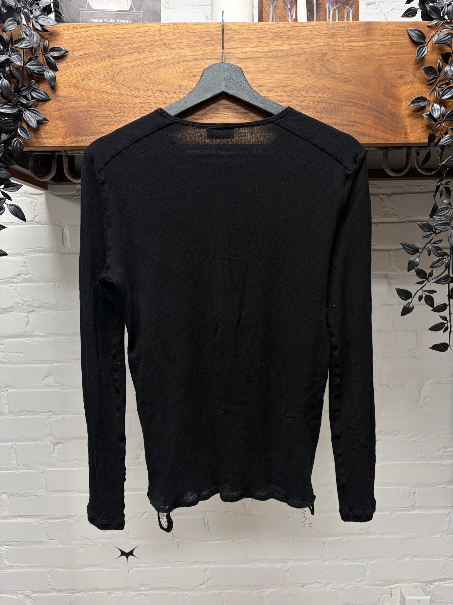 Saint Laurent Henley Ribbed Black Cotton Long Sleeve Shirt
