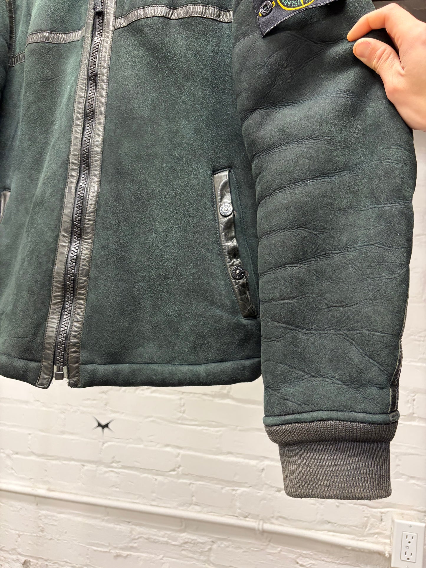 Vintage Stone Island ‘Garment Dyed’ Lambskin Suede Bomber Jacket with Shearling Liner