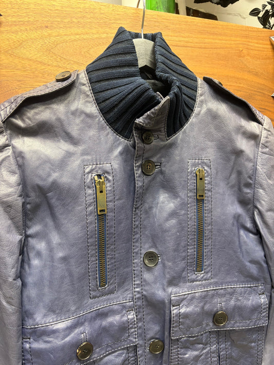 Gucci 'Madonna' Waxed Blue Leather Bomber Jacket