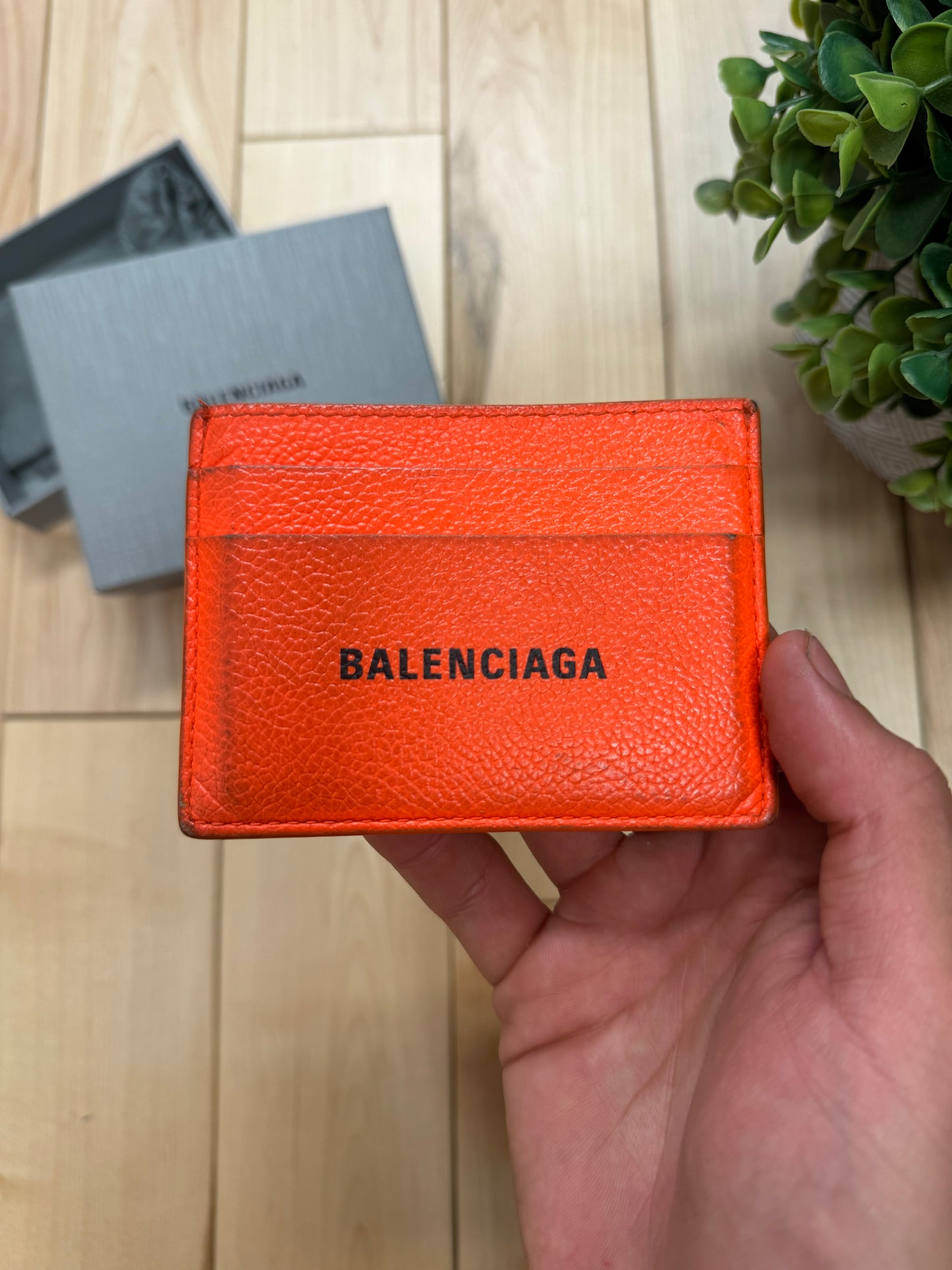 Balenciaga ‘Saftey Orange’ Pebbled Leather Cardholder Wallet