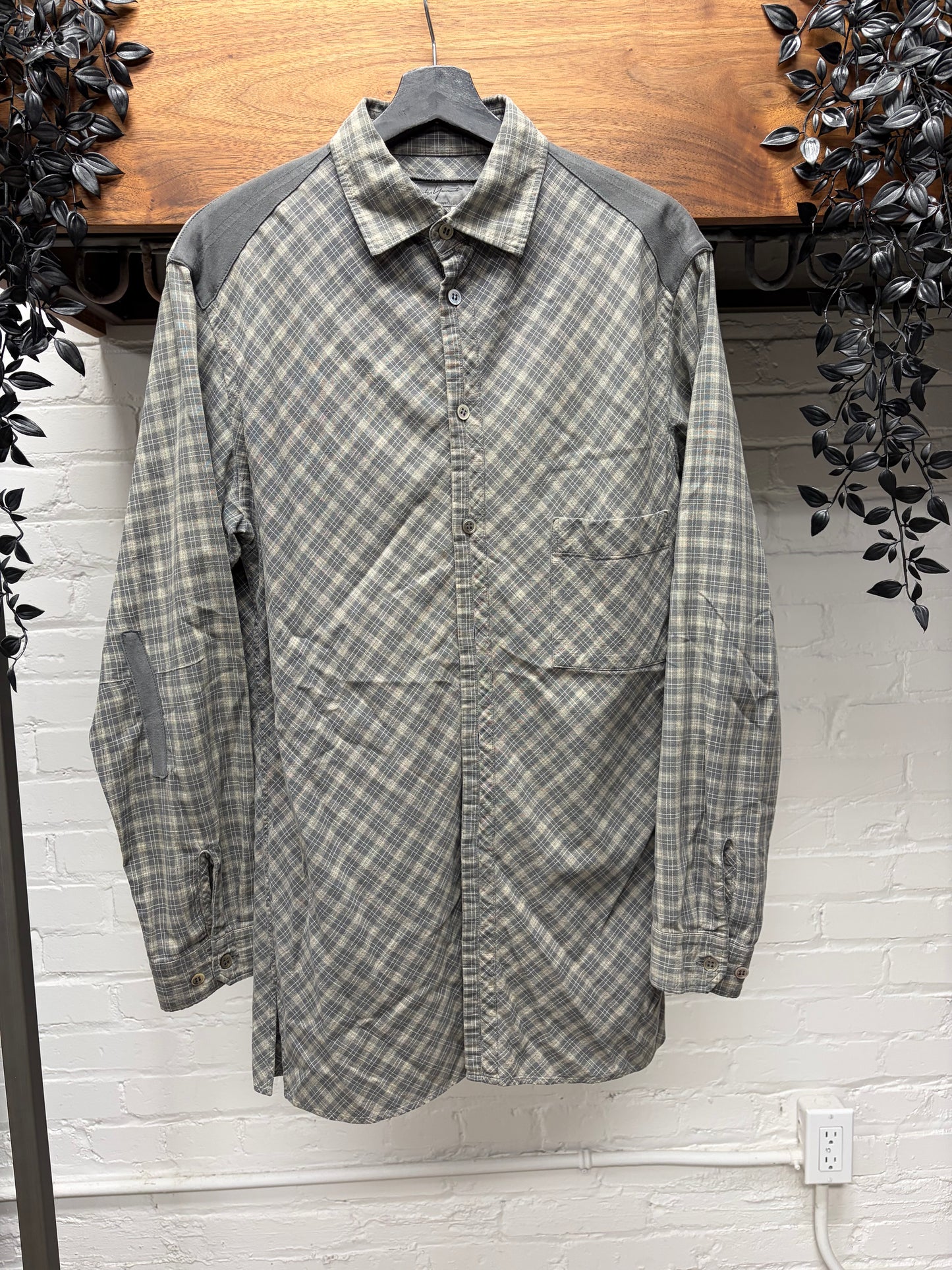Yohji Yamamoto Pour Homme ‘Shoulder Panel’ Gingham Plaid Button Up Shirt