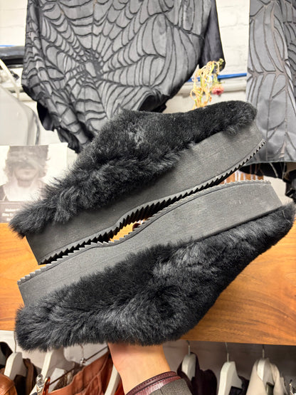Dries Van Noten Black Shearling Fur Platform Sole Mules