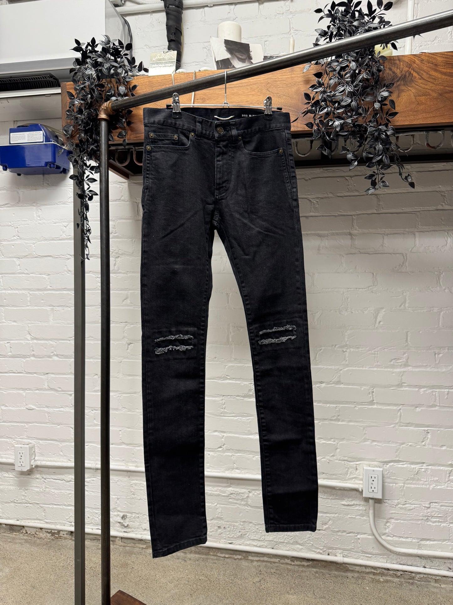 AW2016 Saint Laurent by Hedi Slimane ‘D02’ Black Knee Blowout Denim