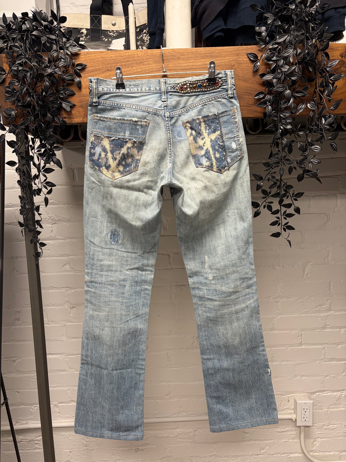 Kapital Custom Order 1/1 Gemstone Studded + Sashiko Repaired Flared Jeans