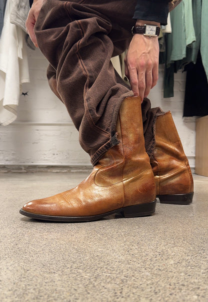 Maison Margiela ‘Pecos’ Natural Brown Patina Pointed Toe Leather Boots