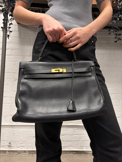 1991 Hermes ‘Kelly 35’ Retourne Black Calfskin/Gold Hardware Handbag