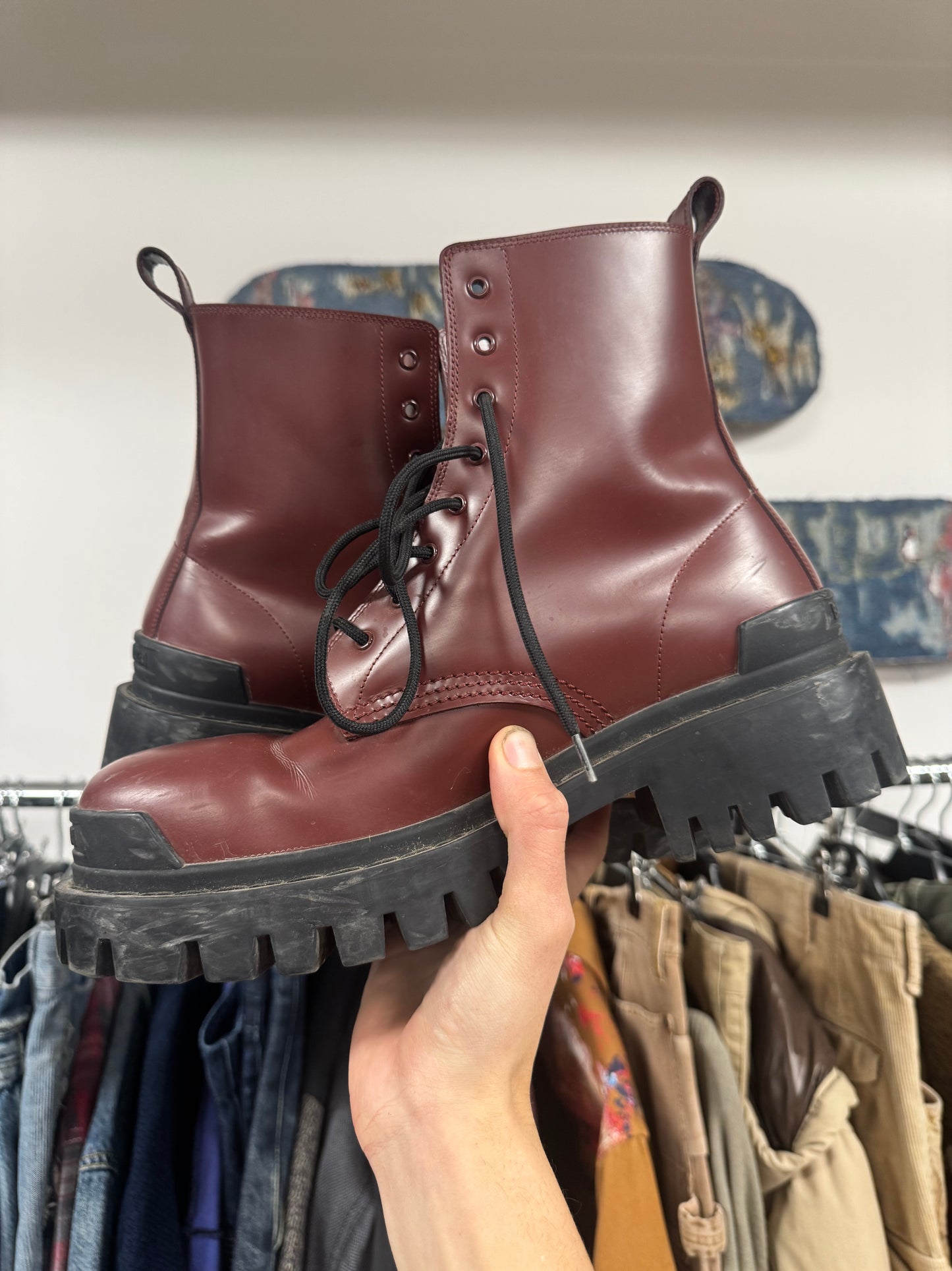 Balenciaga ‘Strike’ Red Leather Combat Boots