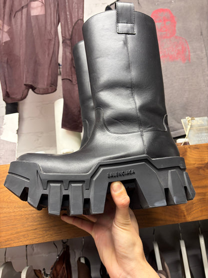 Balenciaga 'Bulldozer' Black Leather Platform Sole Combat Boots