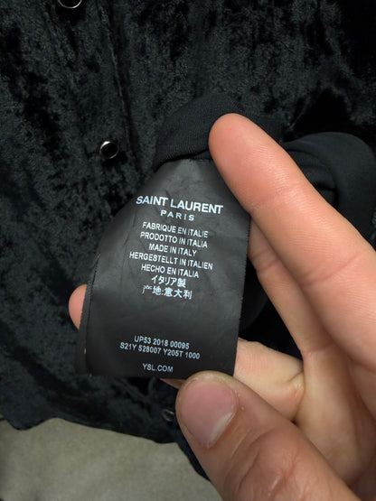SS2018 Saint Laurent ‘Western’ Button Snap Black Velour Shirt
