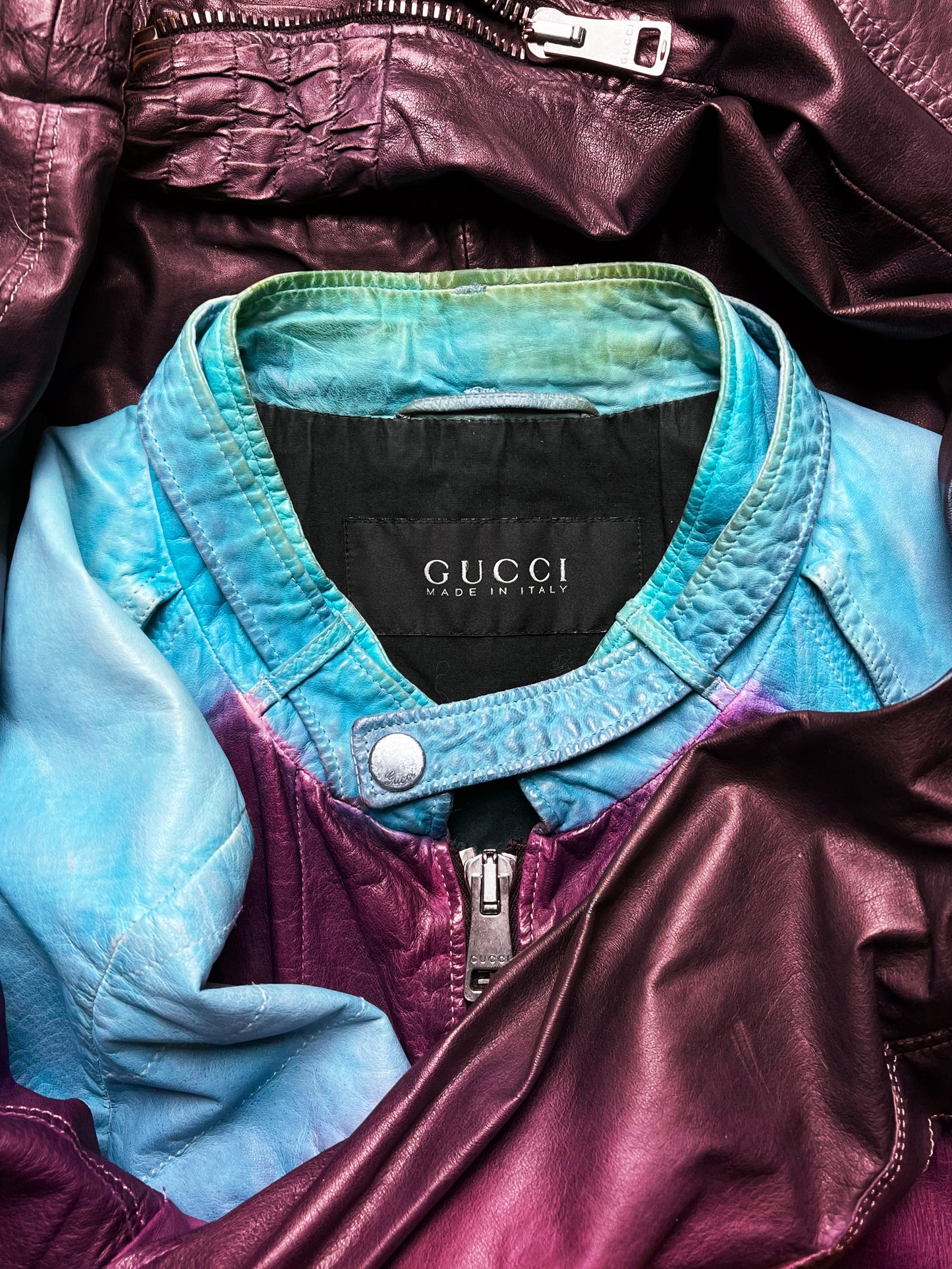 Spring Summer 2009 Gucci by Alessandro Michele Gradient Dyed Turquoise/Purple Leather Jacket