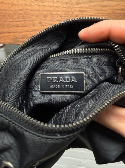 Prada Black Nylon Vela ‘Grommet Detail’ Hobo Shoulder Bag
