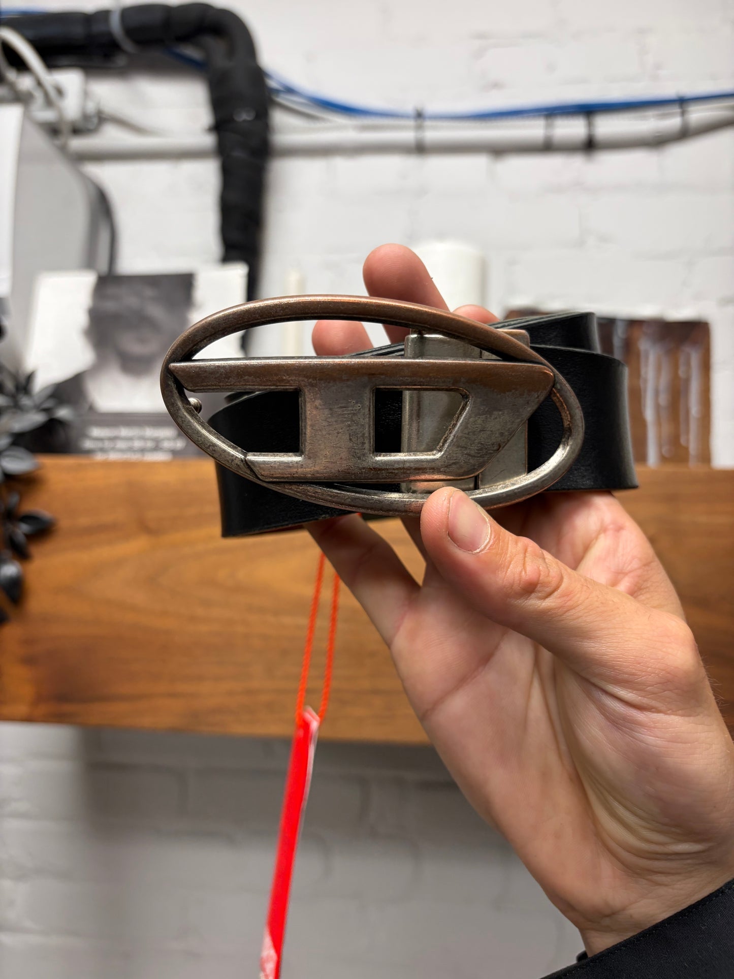 Diesel Reversible Black/Green Leather ‘D-Buckle’ Belt