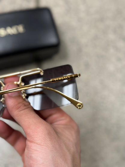 Versace ‘Buff’ Gold Square Shape Medusa Head Sunglasses