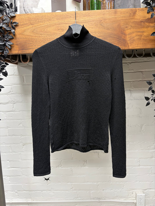 AW2004 Dior Runway Semi-Sheer Black Mesh ‘Box Logo’ Thin Knit Sweater
