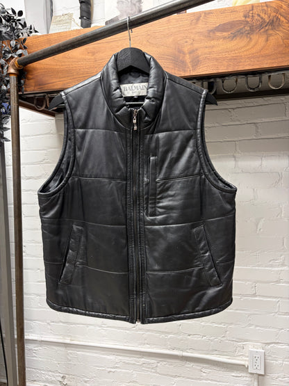 Vintage Balmain Lambskin Leather Padded Black Vest