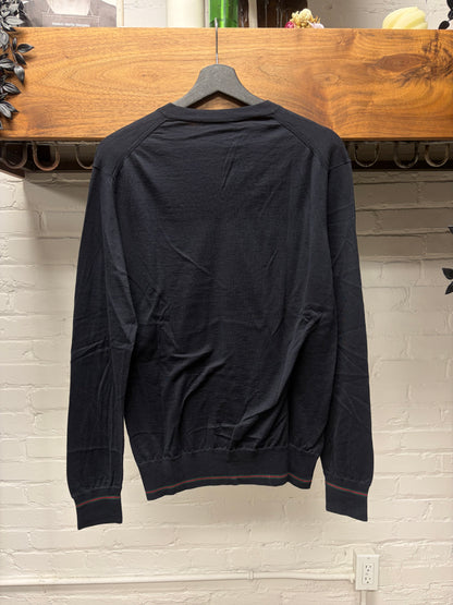 2000s Gucci ‘Stripe Logo’ Cuff Finished V-Neck Knit Sweater