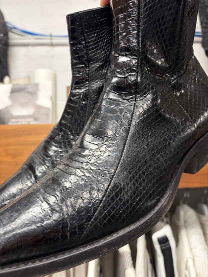 Saint Laurent Genuine Python Hide Black Leather ‘Wyatt’ Pointed Toe Boots
