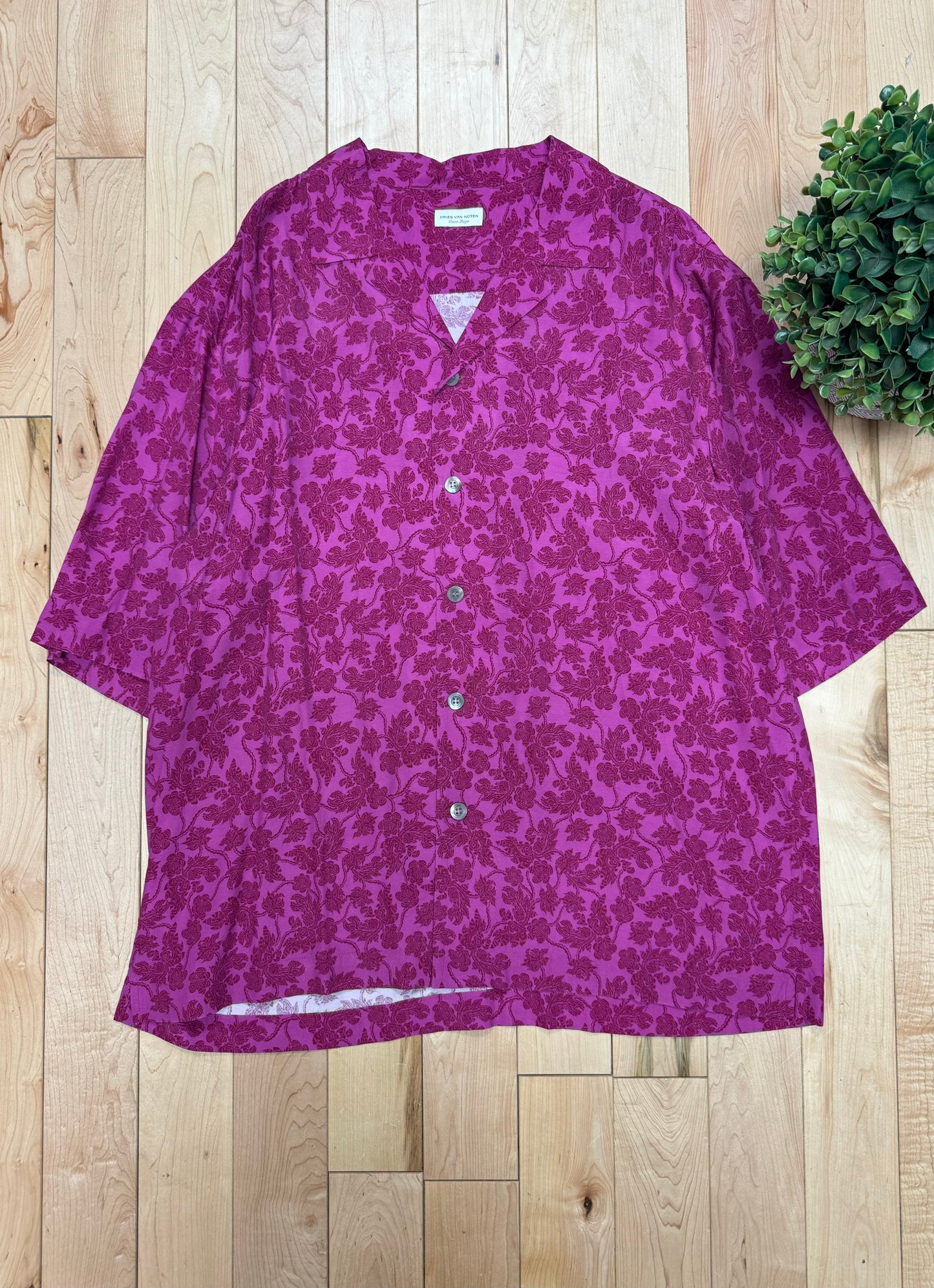 Dries Van Noten ‘Cassi’ Fuchsia Pink Camp Collar Shirt