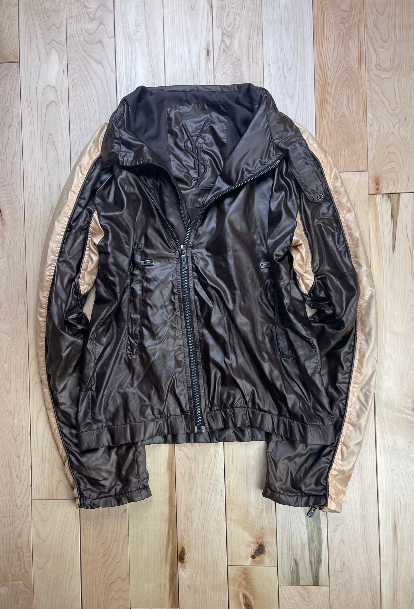 2000s YSL By Tom Ford Brown/Gold Nylon Moto Jacket