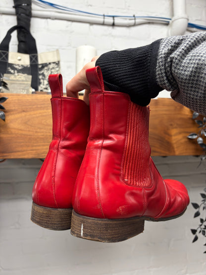Balenciaga Red Pointed Toe Calfskin Leather Chelsea Boots