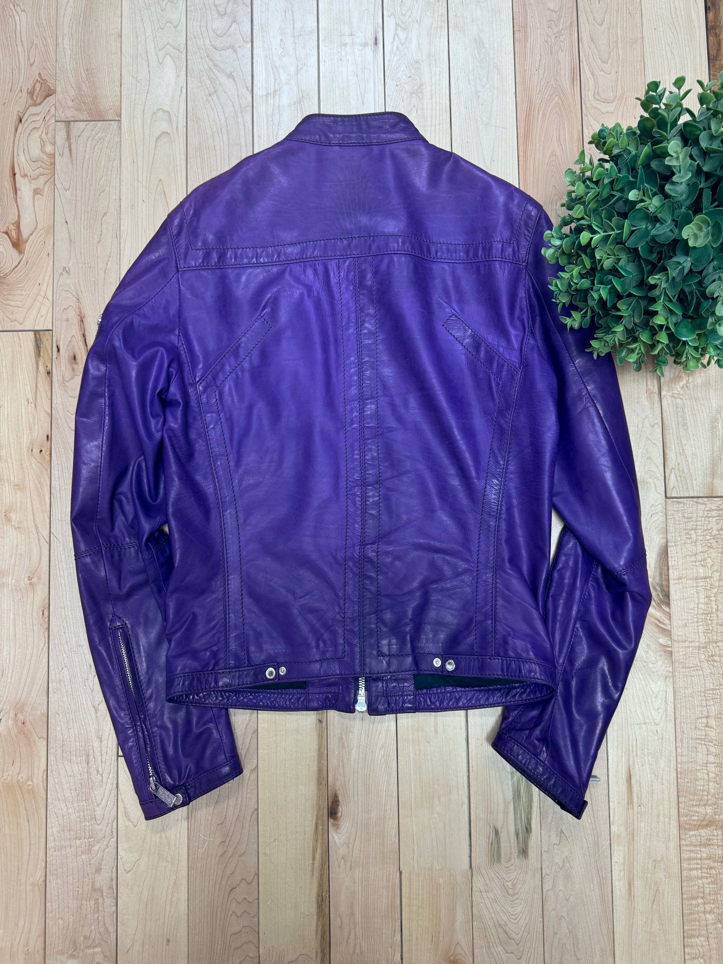 Dirk Bikkembergs Purple Calfskin Leather Moto Jacket