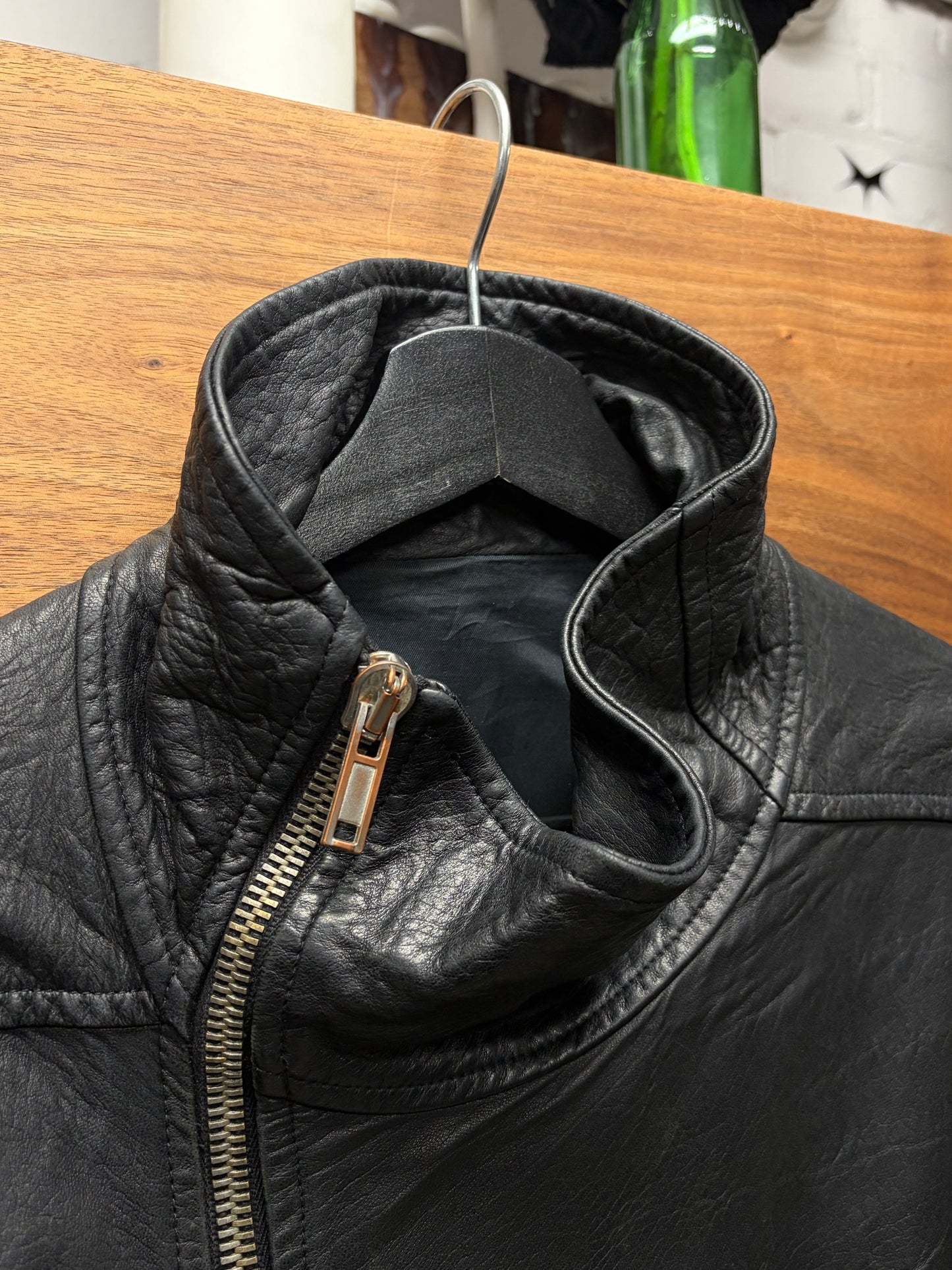 SS2009 Rick Owens ‘Strutter’ Black Lambskin Leather ‘Mollino’ High Neck Zip Jacket