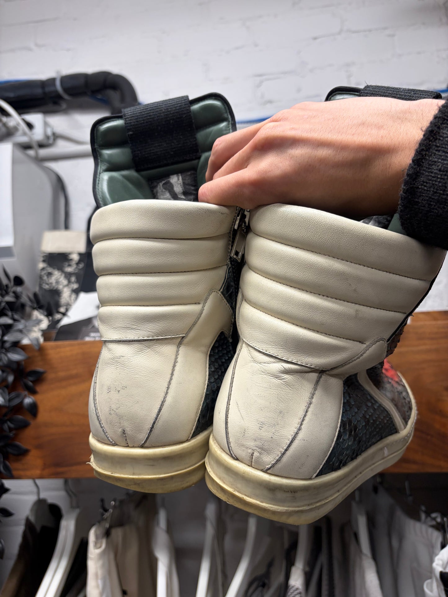 AW2022 Rick Owens ‘Strobe’ Genuine Python Leather ‘Geobasket’ High Top Sneakers