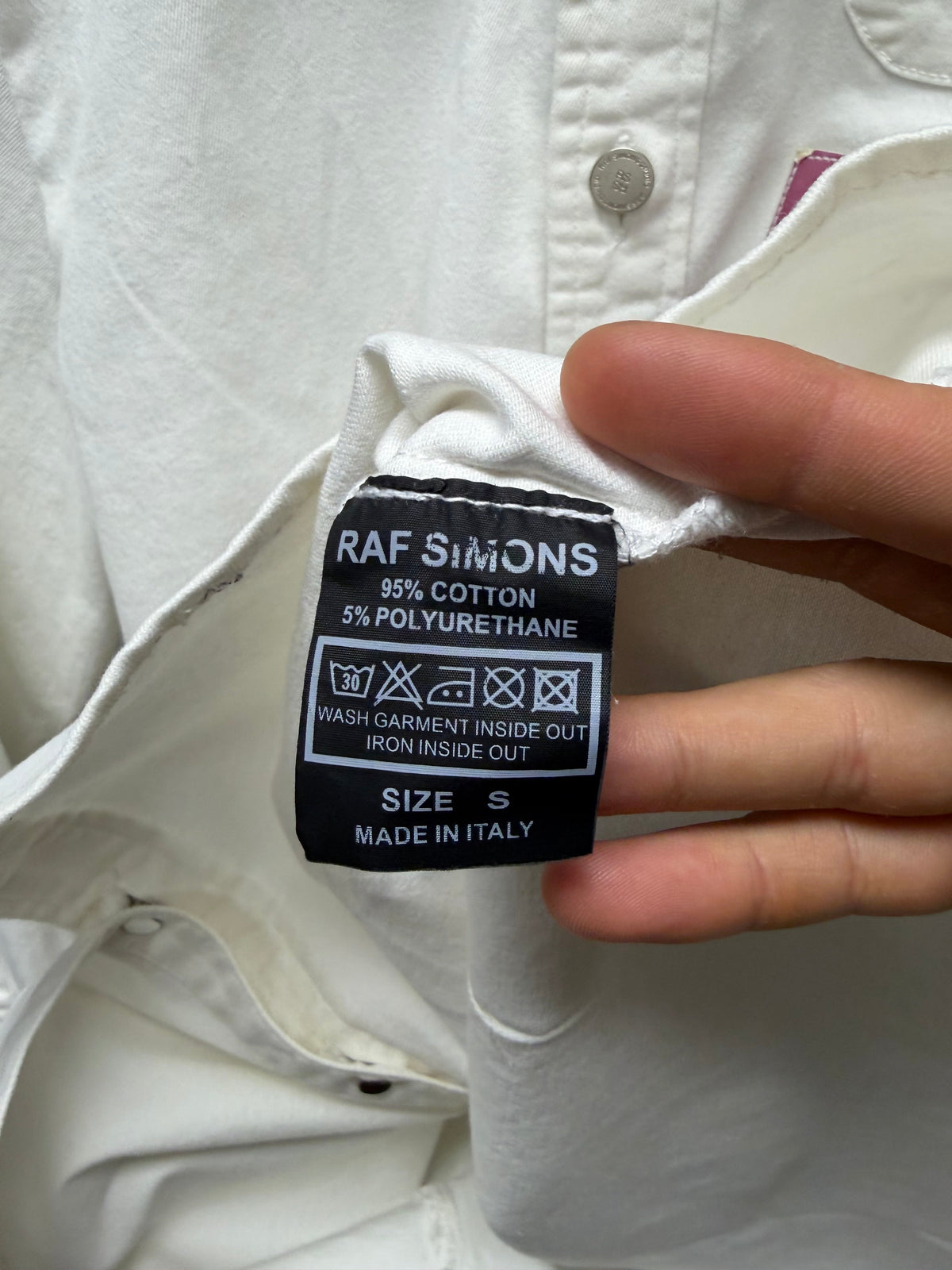 AW2015 Raf Simons x Brian Calvin ‘Guitar Boy’ White Denim Button Up Shirt